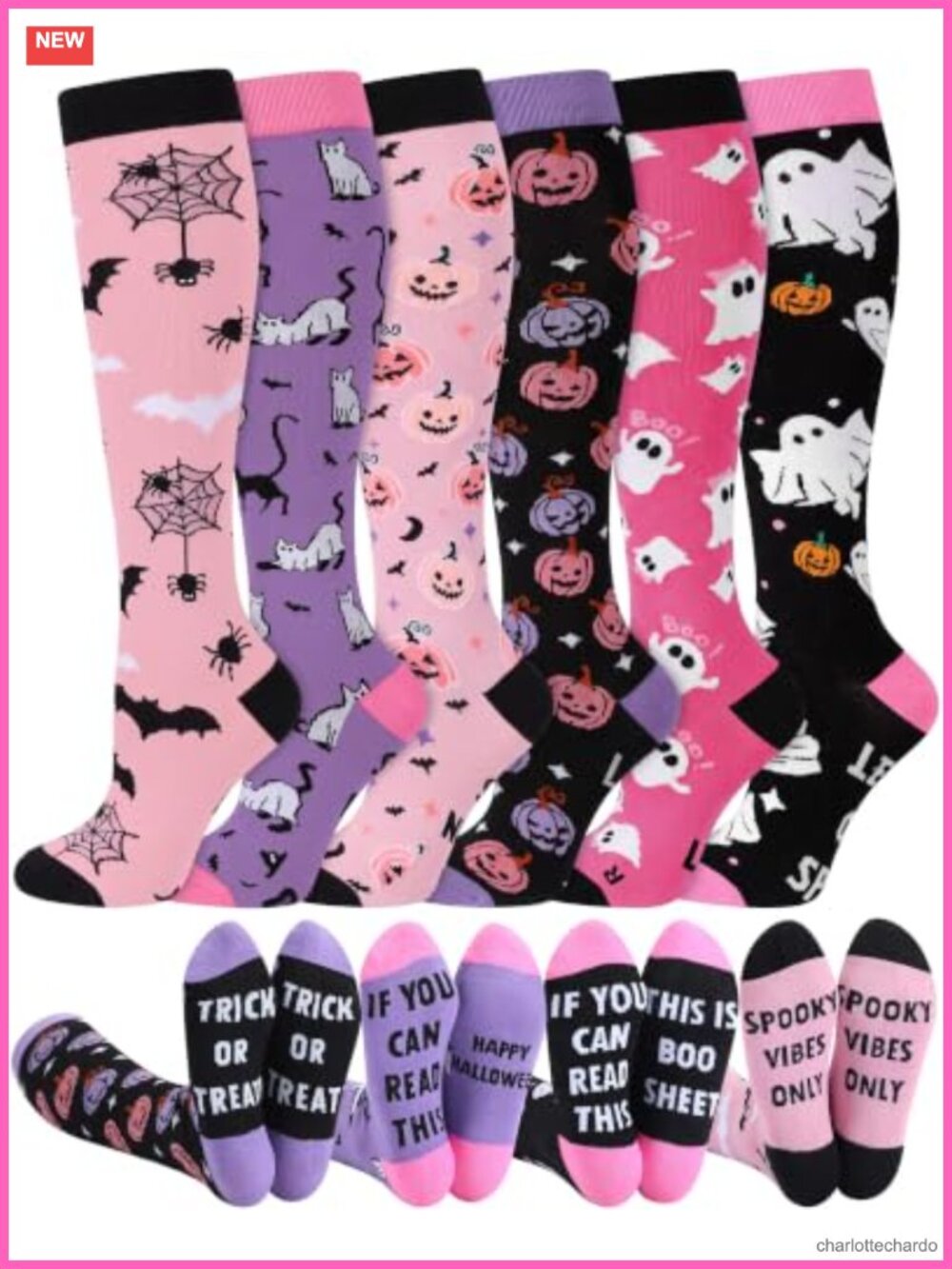 6 Pairs Novelty Knee High Socks for Women Cotton Blend